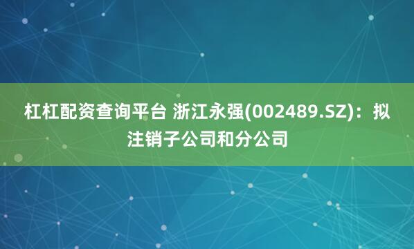 杠杠配资查询平台 浙江永强(002489.SZ)：拟注销子公司和分公司