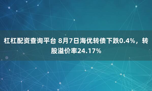 杠杠配资查询平台 8月7日海优转债下跌0.4%，转股溢价率24.17%