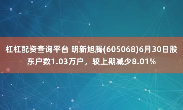 杠杠配资查询平台 明新旭腾(605068)6月30日股东户数1.03万户，较上期减少8.01%